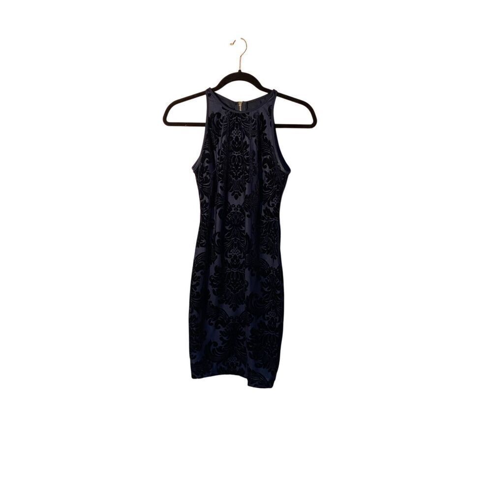 B. Darlin women’s navy blue burn out velvet paisley, print body con dress size 0